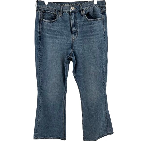 American Eagle 90s Flare Jean Easy Breezy Blue Comfort Stretch Distressed 12 NWT - Picture 2 of 8